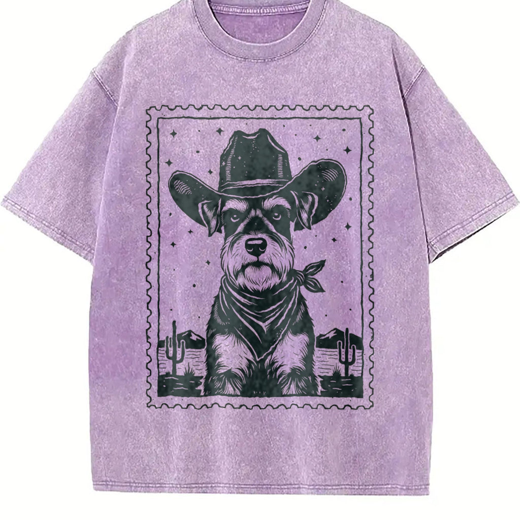 Cowboy Schnauzer Stamp Vintage Washed T-Shirt product image 6