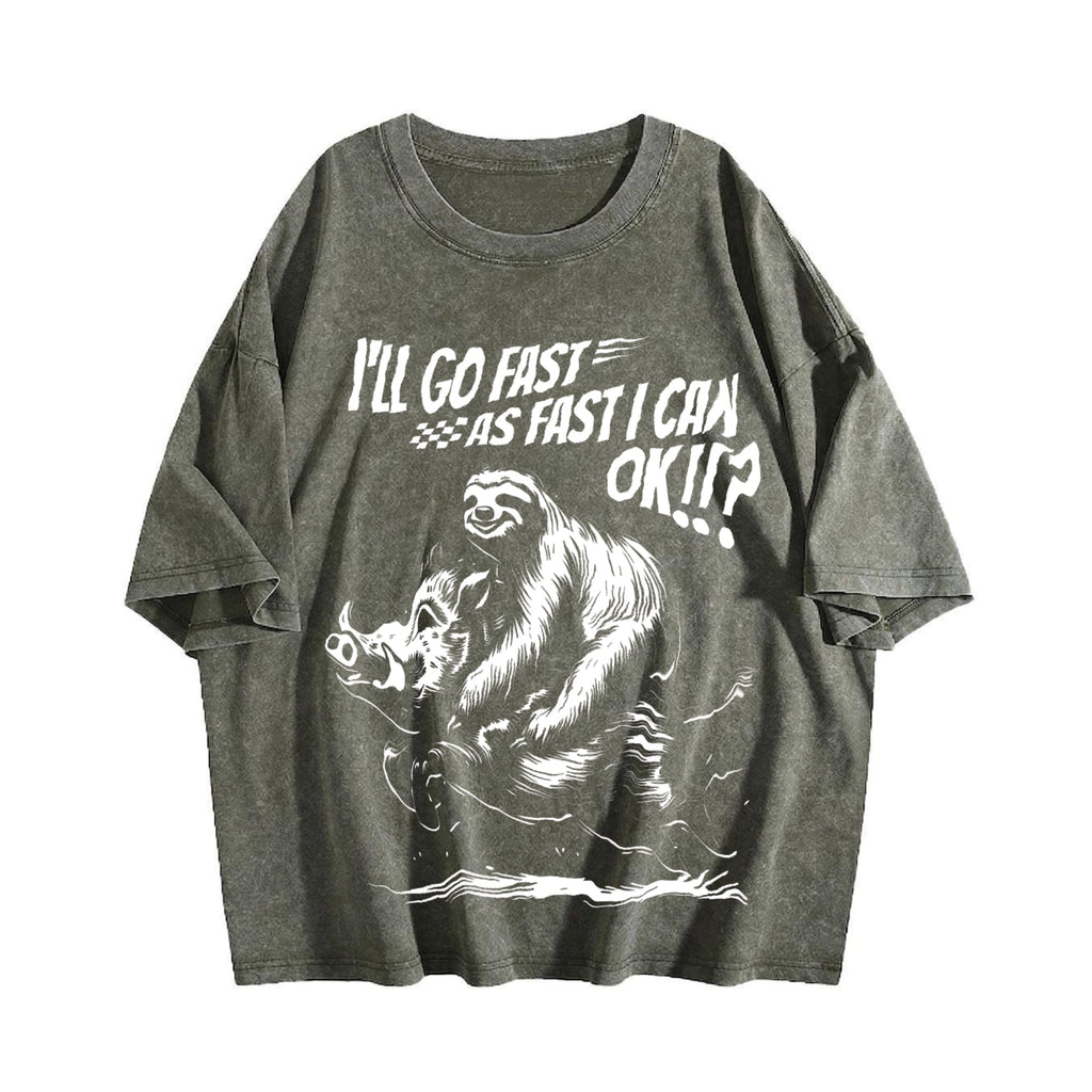 Sloth Riding A Boar 90s Vintage Washed T-Shirt product image 4