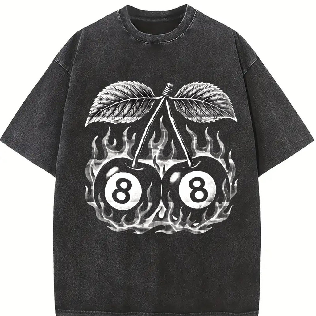 Flaming 8 Ball Cherries Tattoo Vintage Washed T-Shirt product image 2