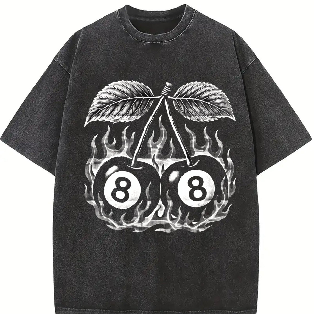 Flaming 8 Ball Cherries Tattoo Vintage Washed T-Shirt product image 2