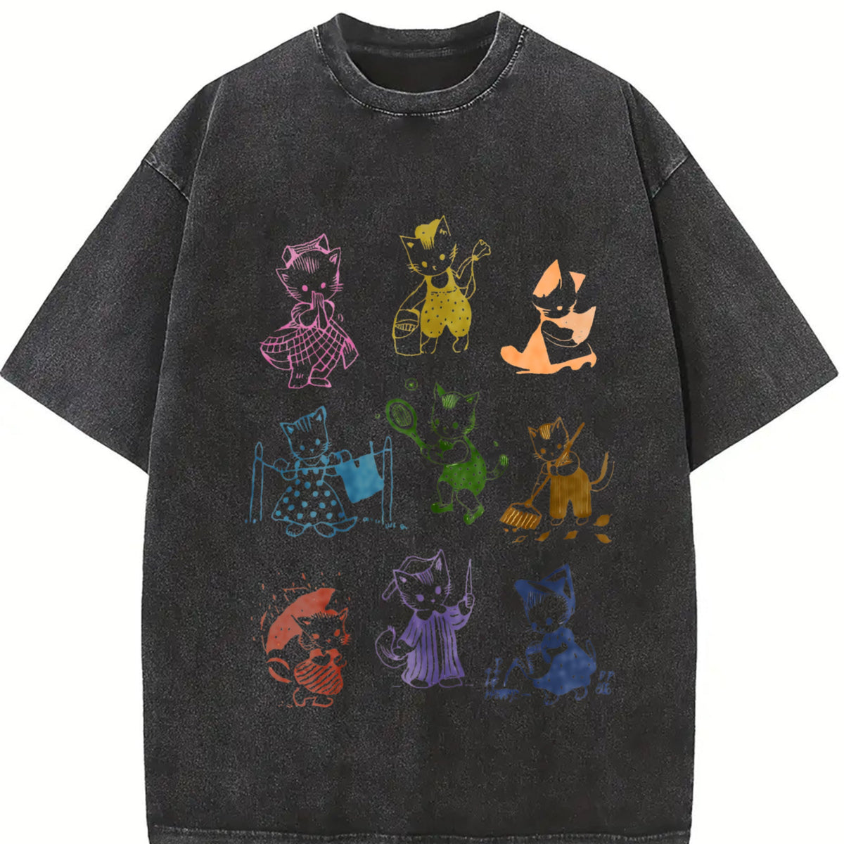 Cute Kitten 1950's Story Book Vintage Washed T-Shirt product image 2