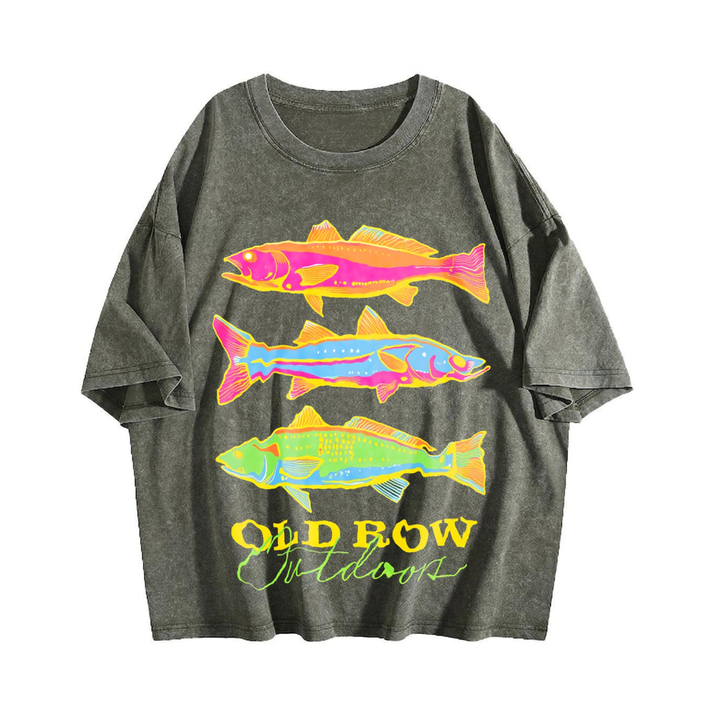 Summer Old Row Outdoor Fish Vintage Washed T-Shirt product image 4