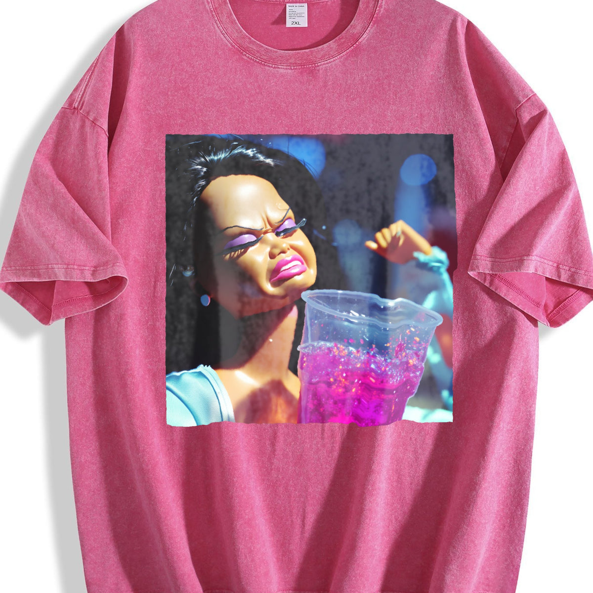 Grumpy Doll with Pink Drink Vintage Washed T-Shirt product image 7