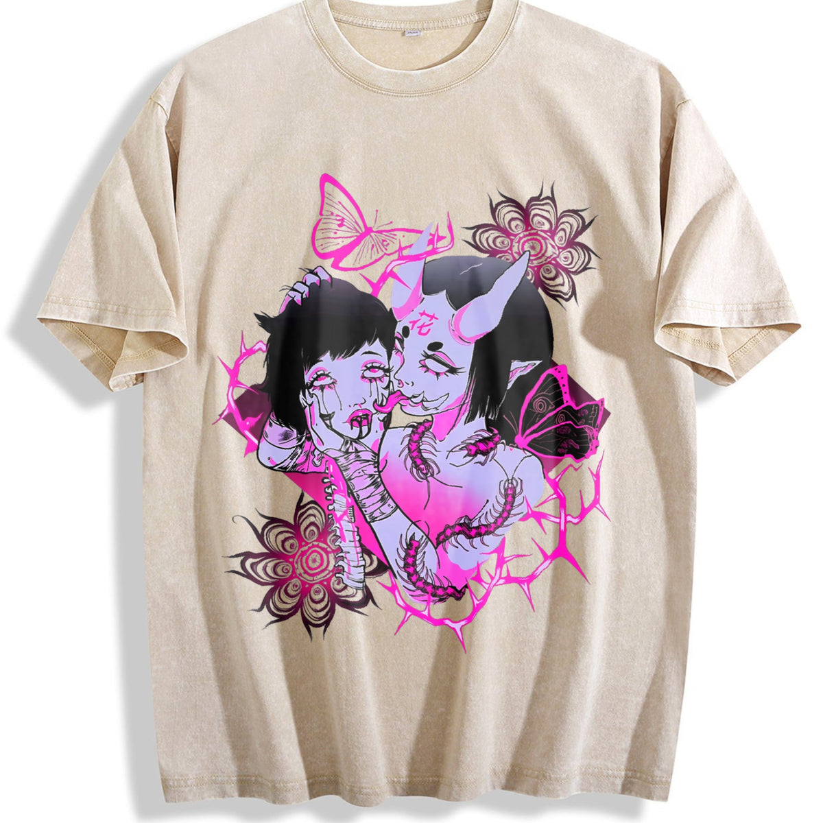 Japanese Demon Girl Gothic Vintage Washed T-Shirt product image 1
