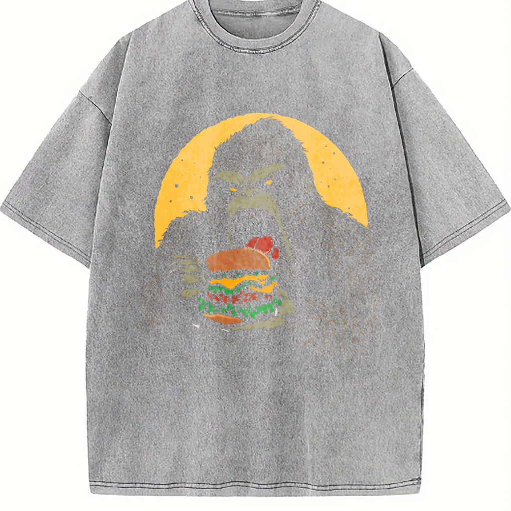 Gorilla Eating Hamburger 90s Vintage Washed T-Shirt product image 5