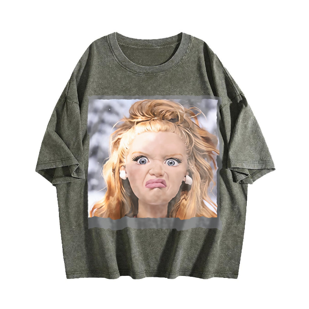 Funny Grumpy Doll Face Vintage Washed T-Shirt product image 4