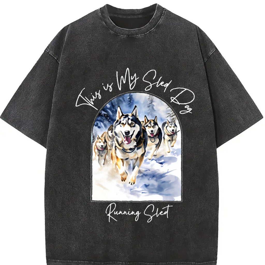 Sled Dog Racing Running Vintage Washed T-Shirt product image 2