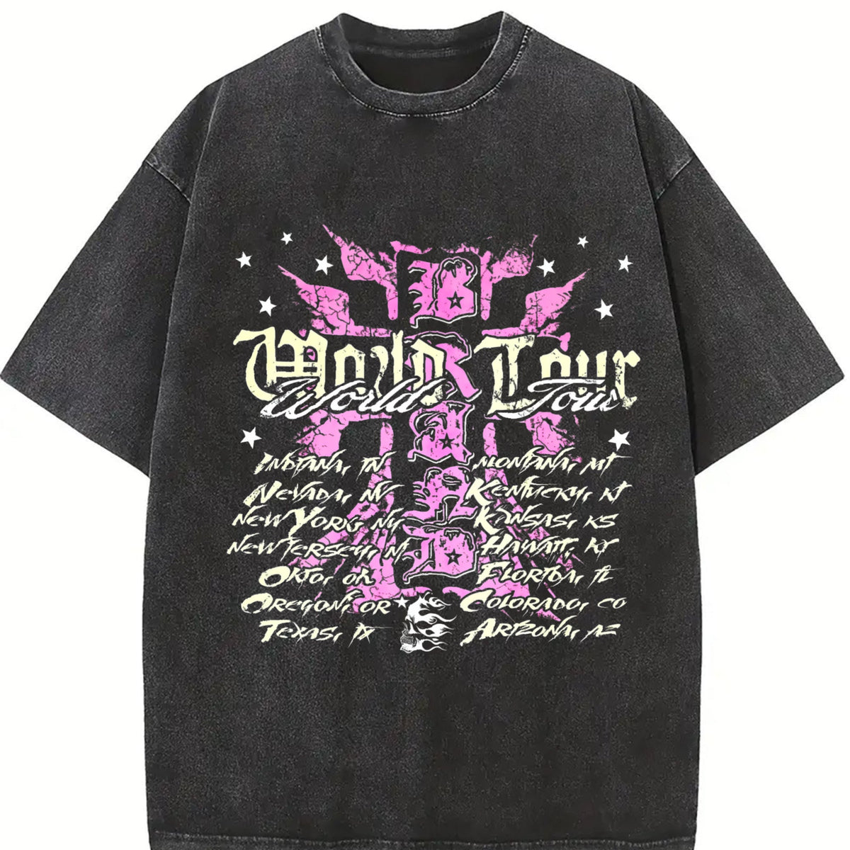 Easelby World Tour Black Grunge Vintage Washed T-Shirt product image 2