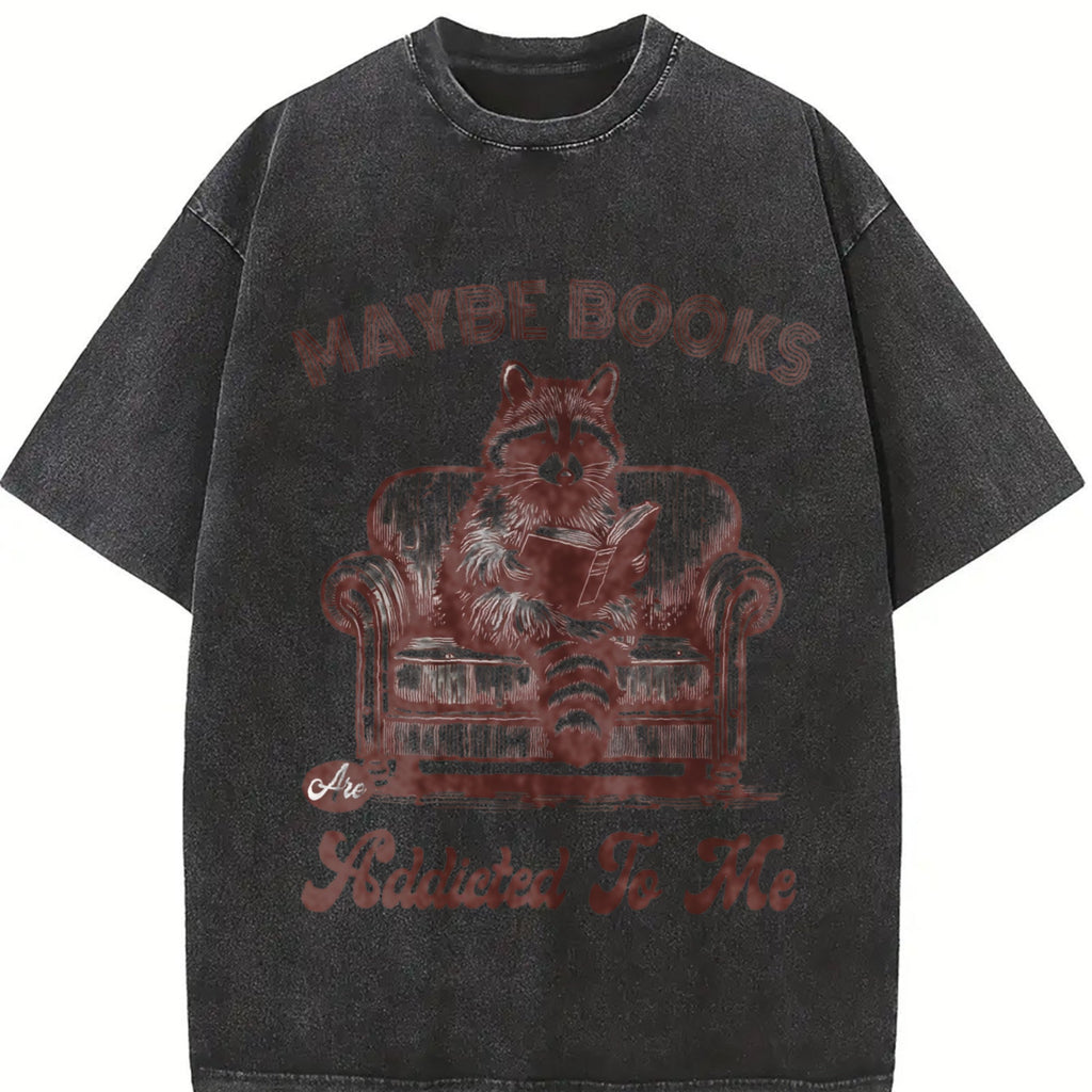 Raccoon Reading Book 90s Vintage Washed T-Shirt product image 2
