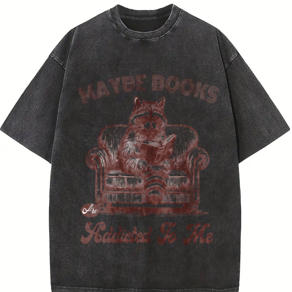 Raccoon Reading Book 90s Vintage Washed T-Shirt product image 2