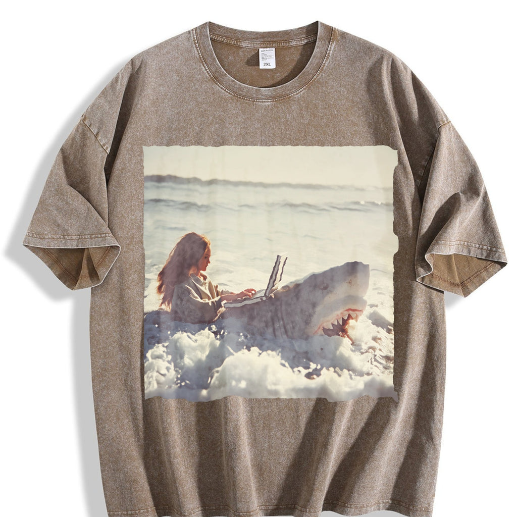 Doll Riding a Shark Vintage Washed T-Shirt product image 3