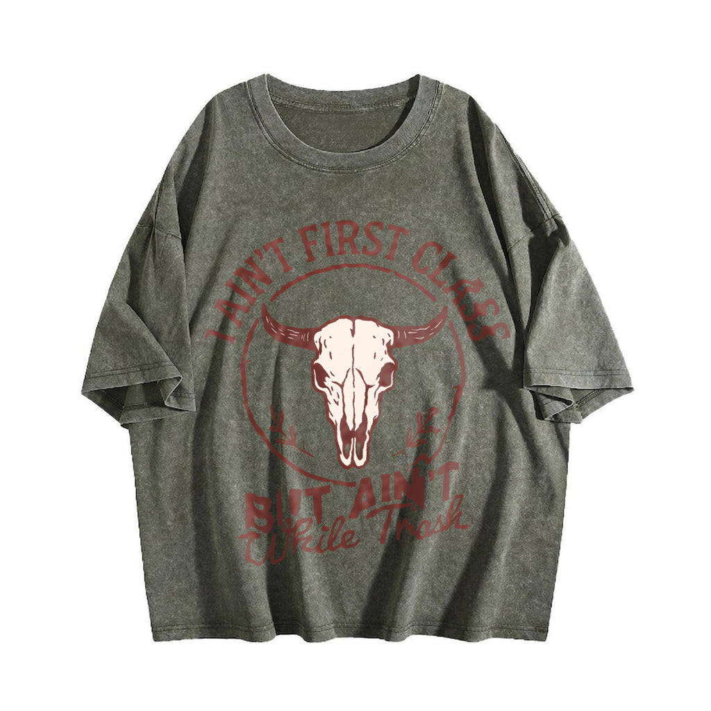 I Ain't First Class But White Trash Bull Skull Vintage product image 4