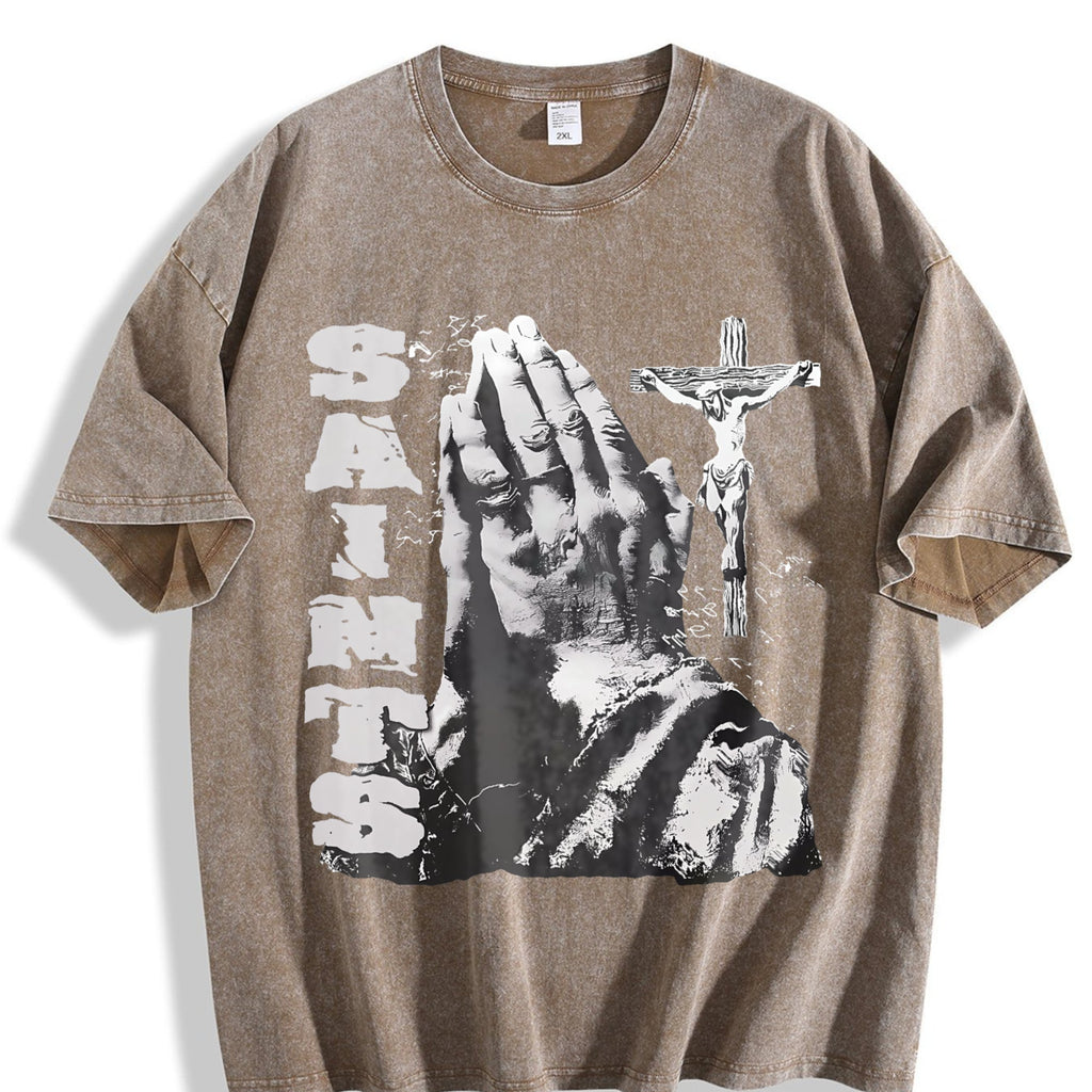 Saints Praying Hands Vintage Washed T-Shirt product image 3
