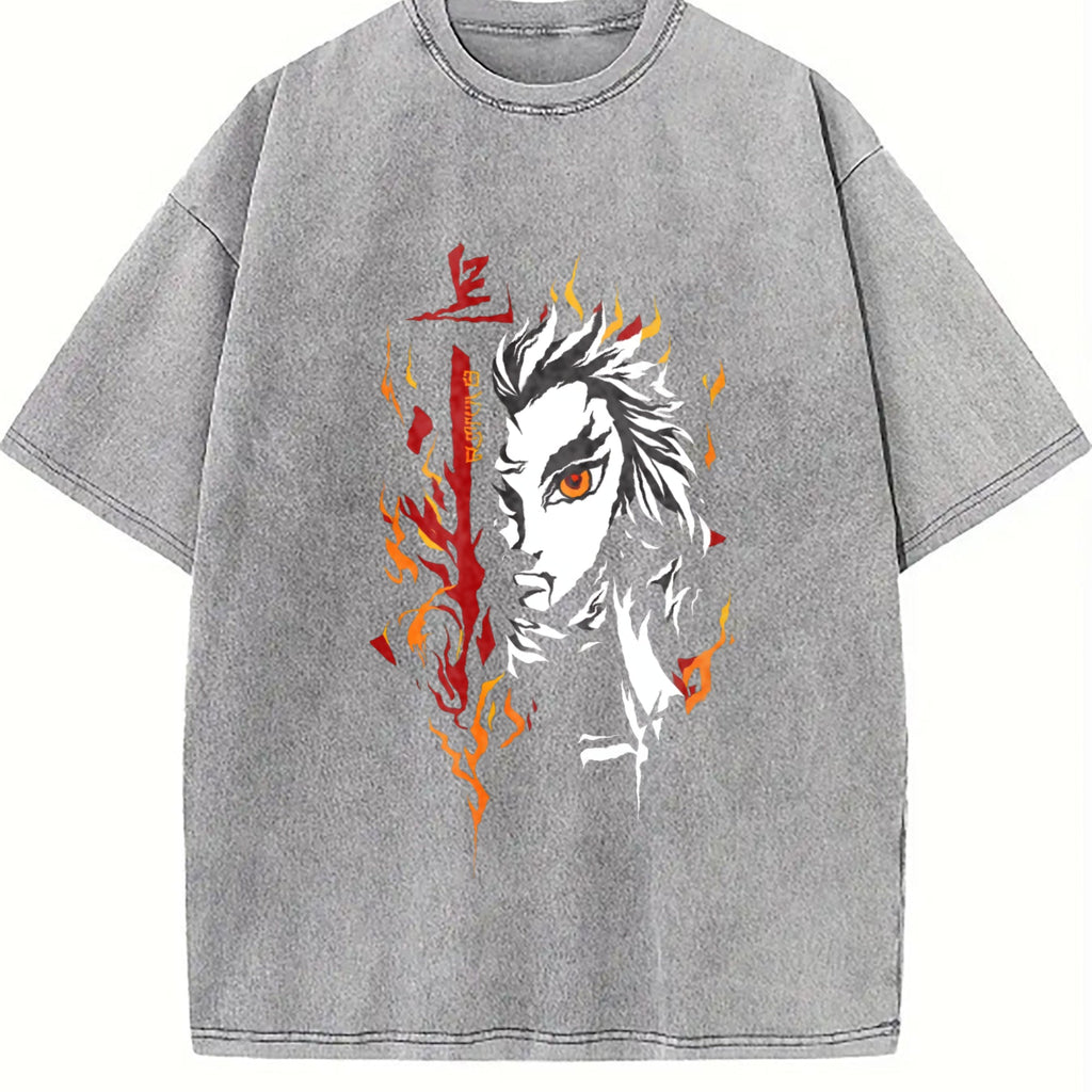 Demon Slayer Kyojuro Rengoku Anime Vintage Washed T-Shirt product image 5