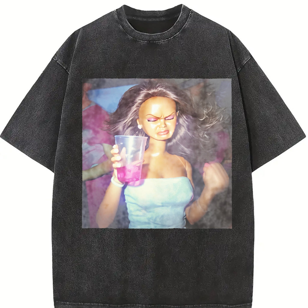 Doll with Pink Party Drink Vintage Washed T-Shirt product image 2