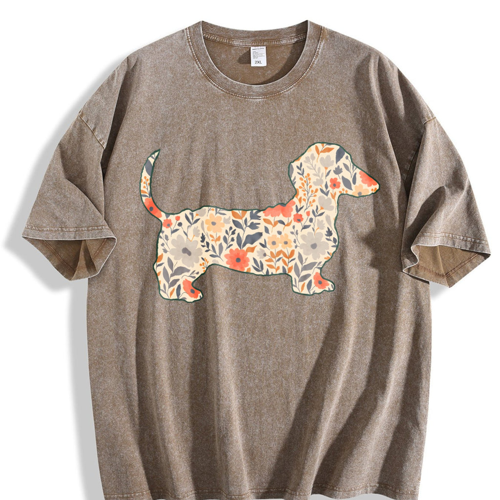 Floral Dachshund Vintage Washed T-Shirt product image 3