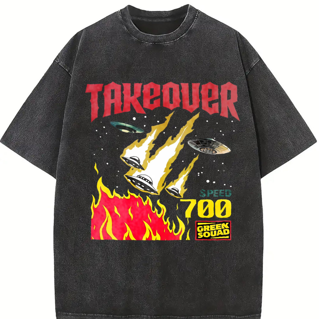 Takeover UFO Alien Fire Vintage Washed T-Shirt product image 2