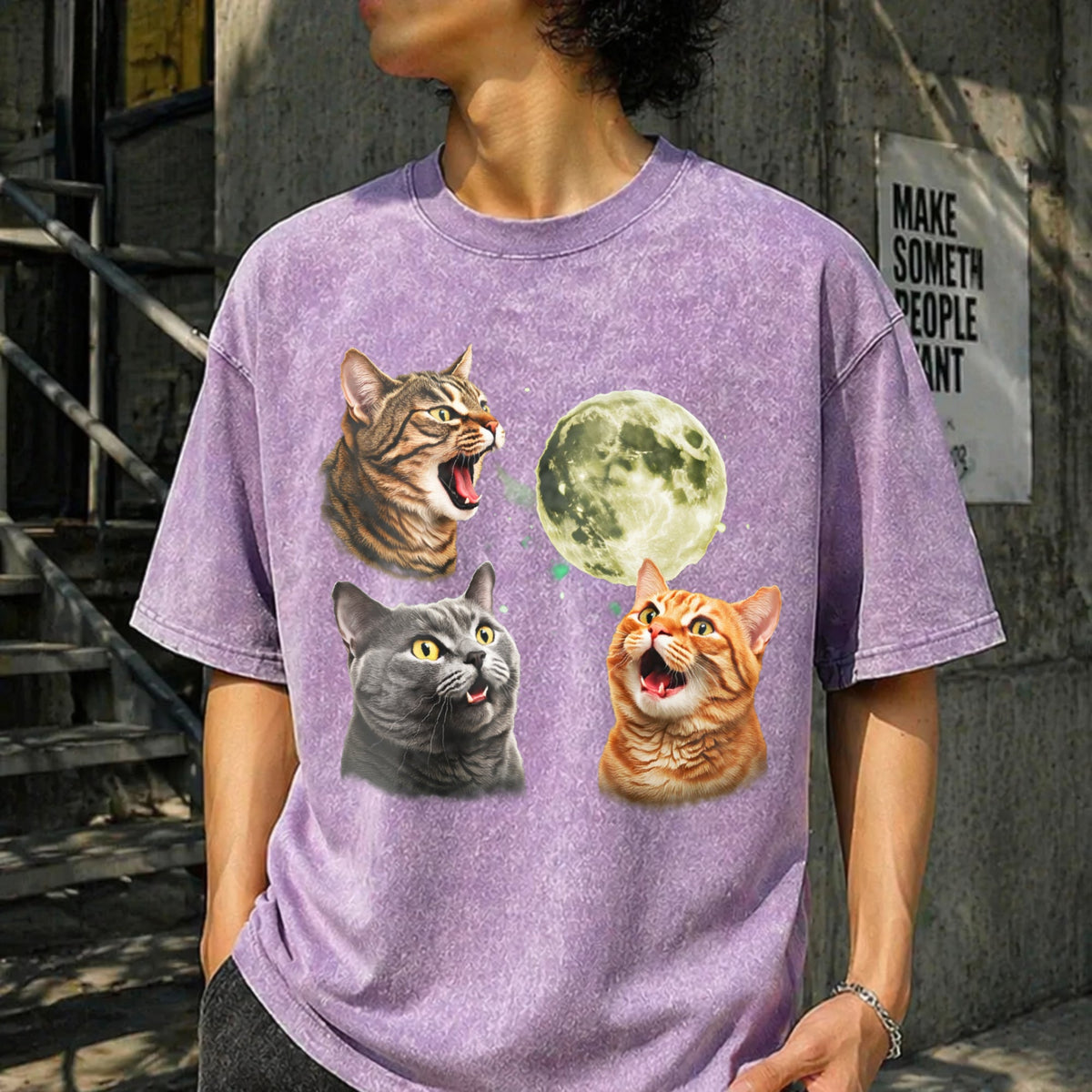 Three Cats Moon Vintage Washed T-Shirt product image 6