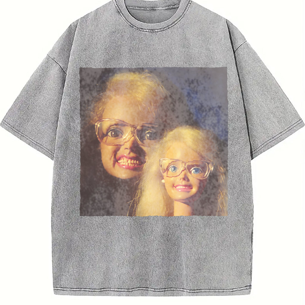 Doll with Glasses Double Portrait Vintage Washed T-Shirt product image 5