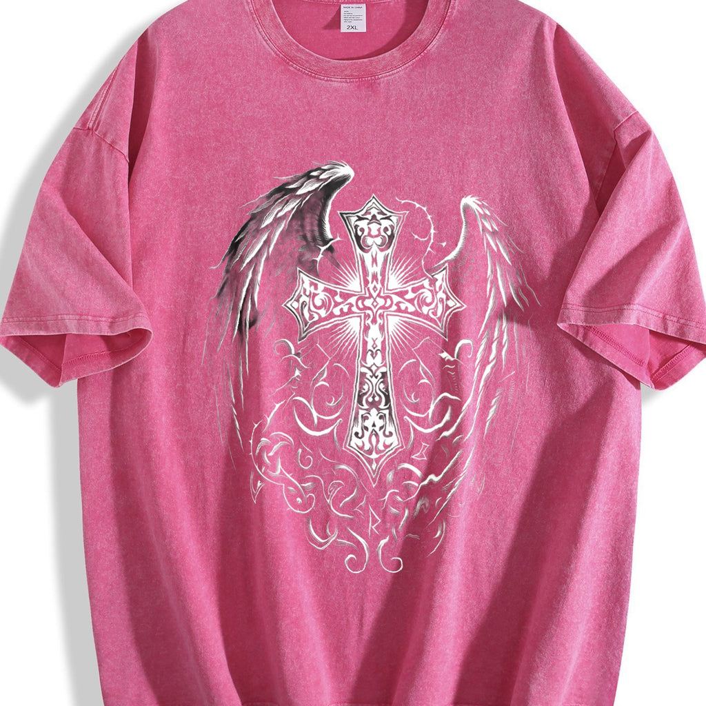 Ornate Silver Cross & Feathered Wings On A Sun-faded product image 7