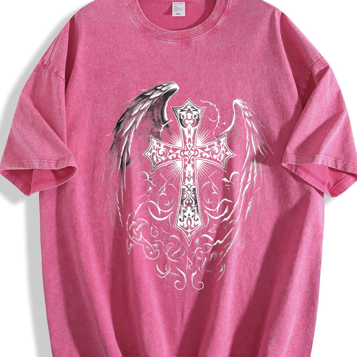 Ornate Silver Cross & Feathered Wings On A Sun-faded product image 7