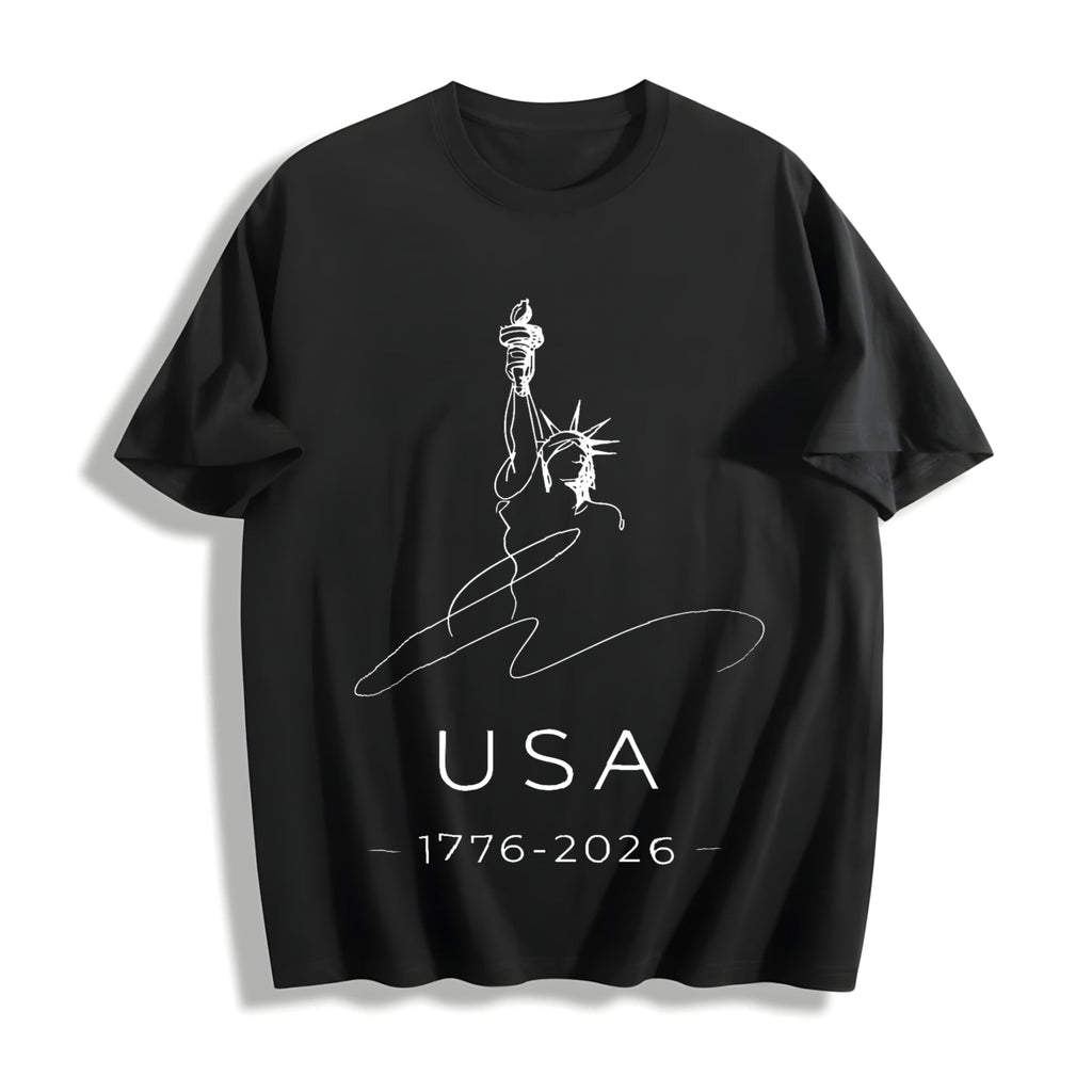 Line Art Statue Of Liberty USA 1776-2026 Cotton T-Shirt product image 1