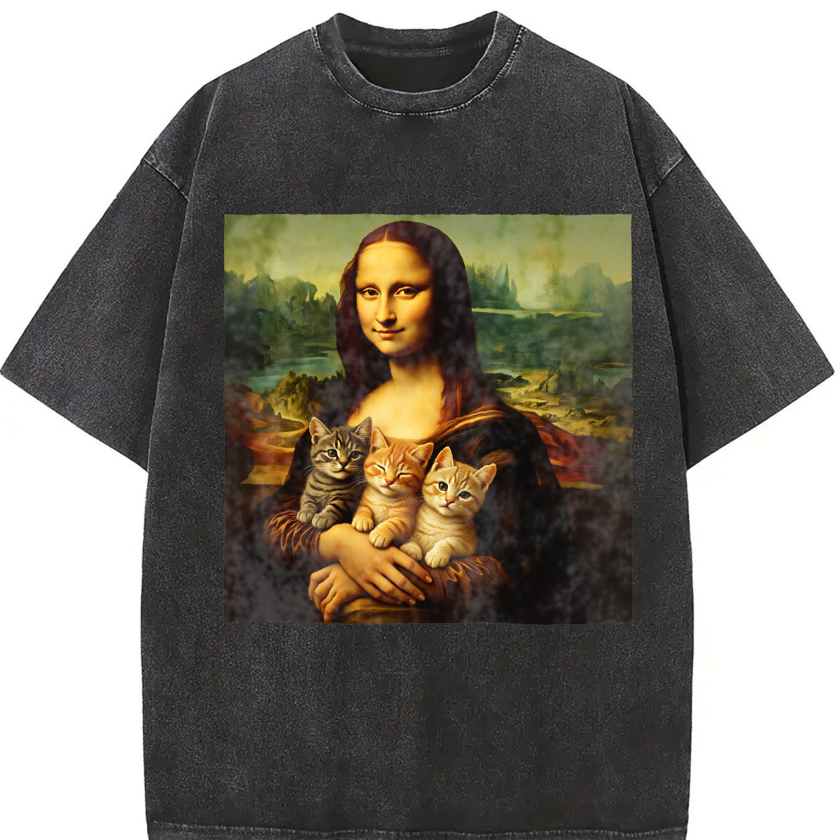 Mona Lisa Cat Vintage Washed T-Shirt product image 2