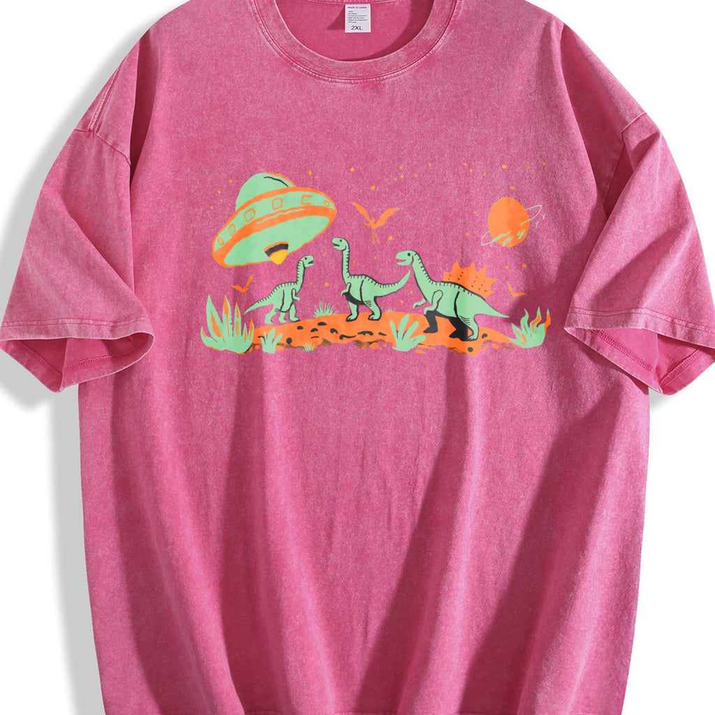 UFO Alien Abduction Dinosaur Vintage Washed T-Shirt product image 7