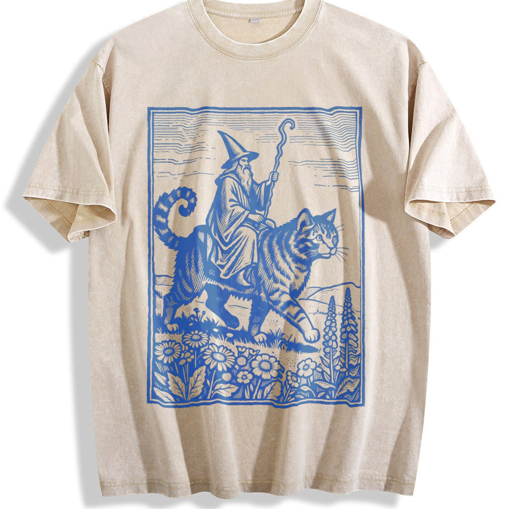 Wizard Cat Rider Vintage Washed T-Shirt product image 1