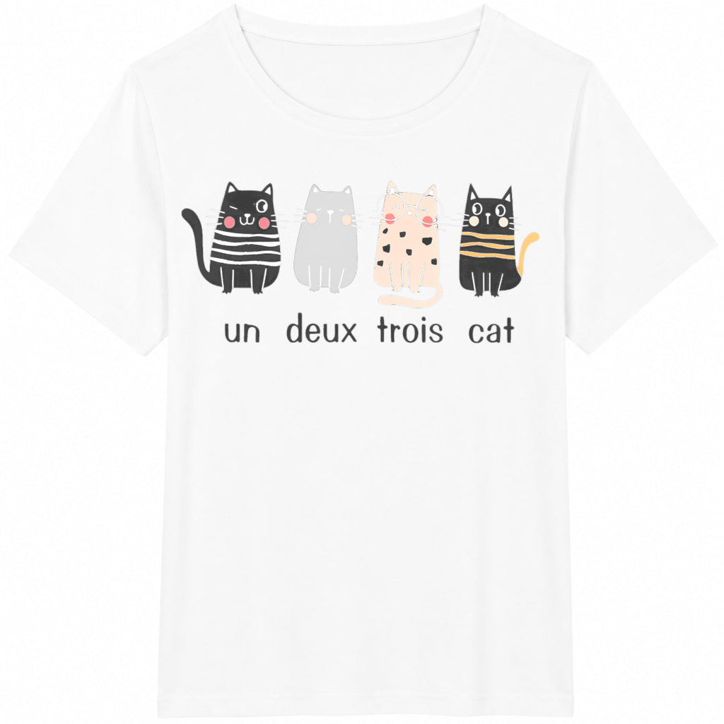 Four Cartoon Cats And French Text Cotton T-Shirt product image 2