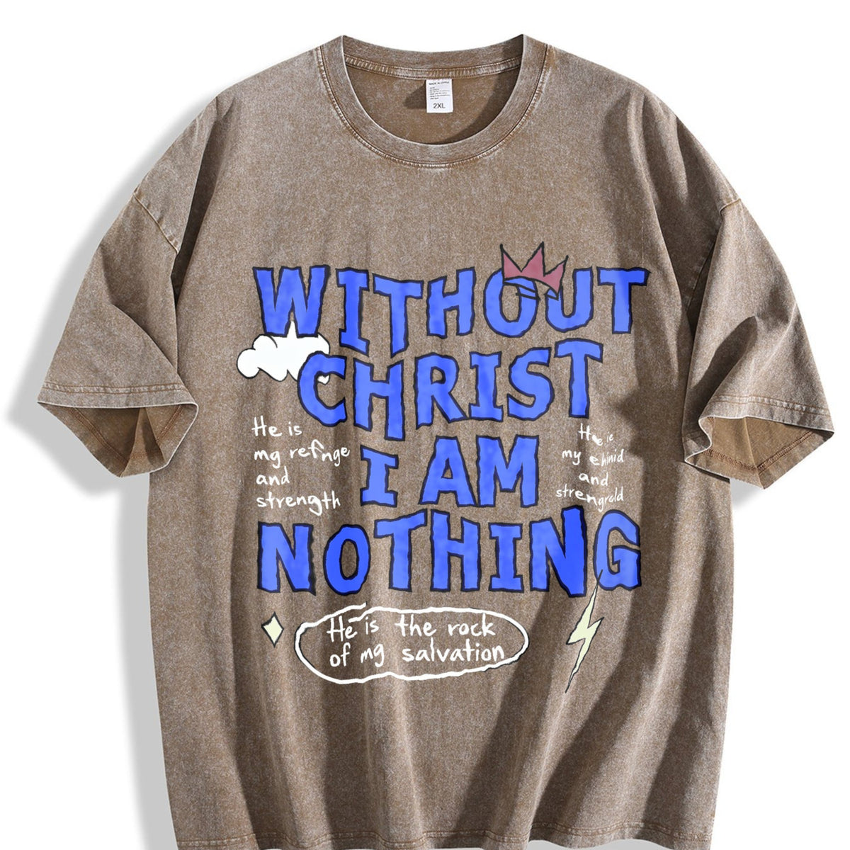 100 Boxy Christian Faith Letter White Vintage Washed T-Shirt product image 3