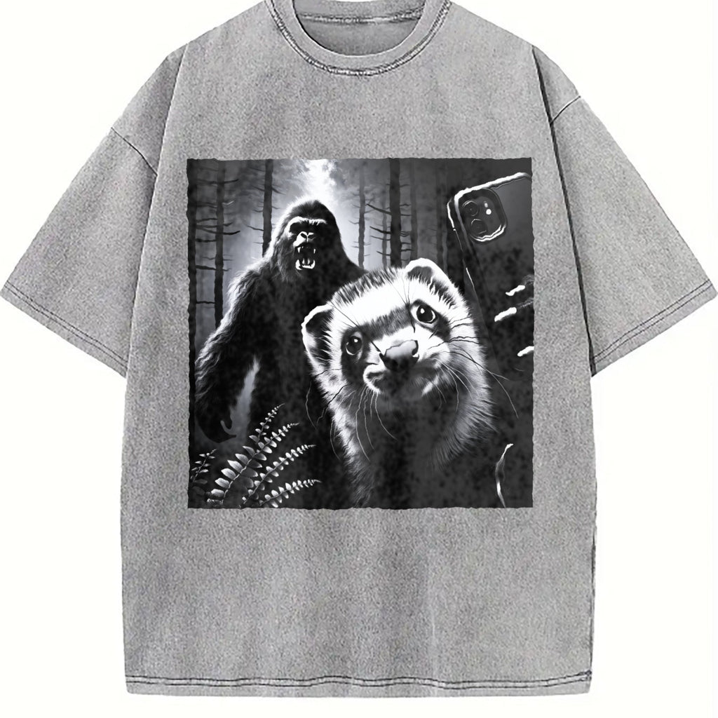 Ferret Selfie With Bigfoot 90s Vintage Washed T-Shirt product image 5
