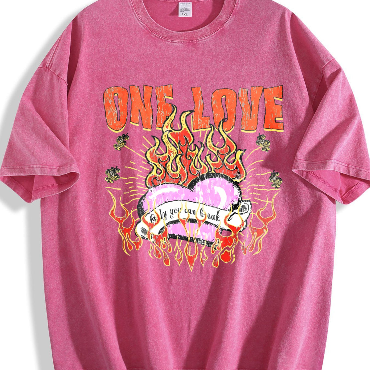 One Love Flame Heart Vintage Washed T-Shirt product image 7