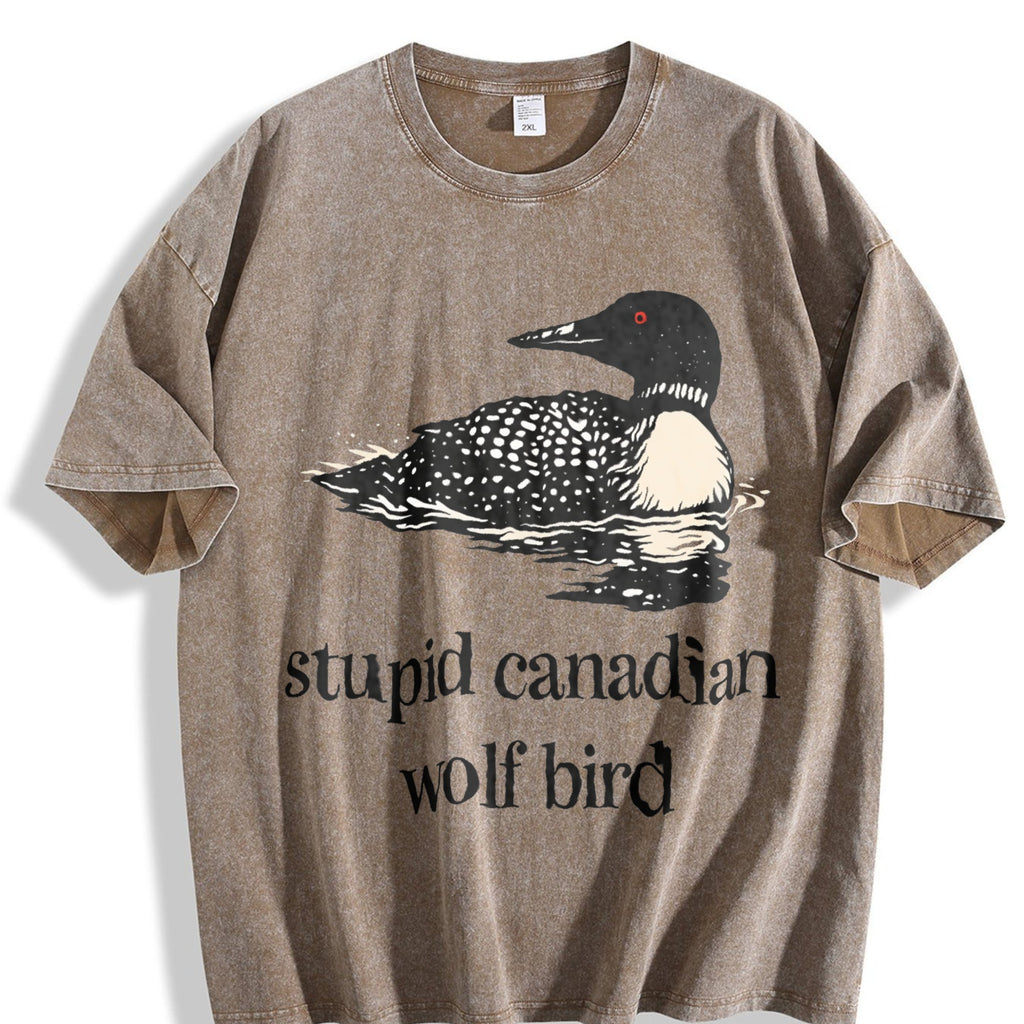 Stupid Canadian Wolf Bird Vintage Washed T-Shirt product image 3