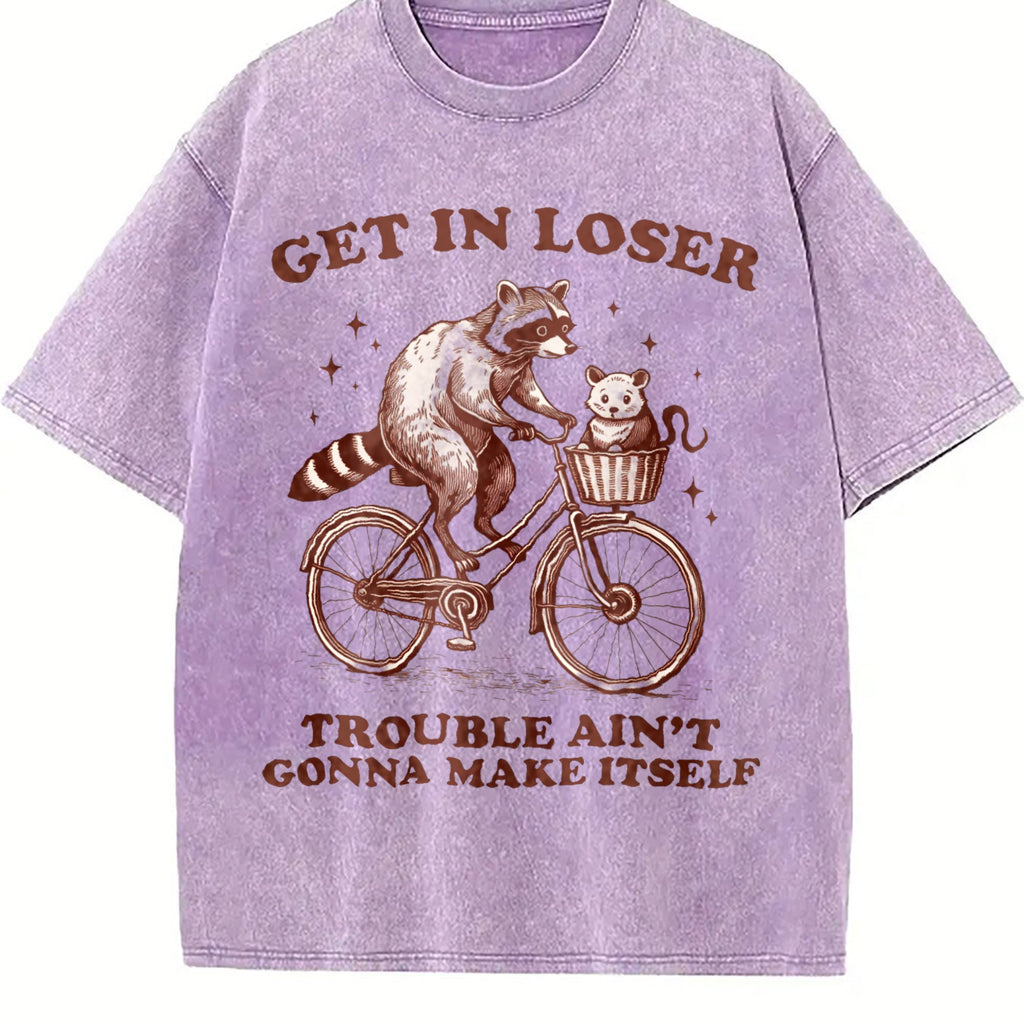 Get In Loser Raccoon Cat Funny Animal Vintage Washed T-Shirt product image 6