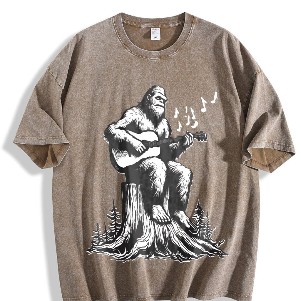 Bigfoot Playing Guitar Funny 90s Vintage Washed T-Shirt product image 3