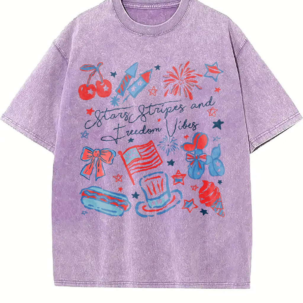 Girly American Vibes With Stars Vintage Washed T-Shirt product image 6