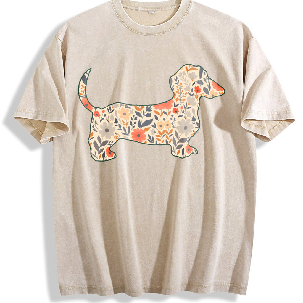 Floral Dachshund Vintage Washed T-Shirt product image 1