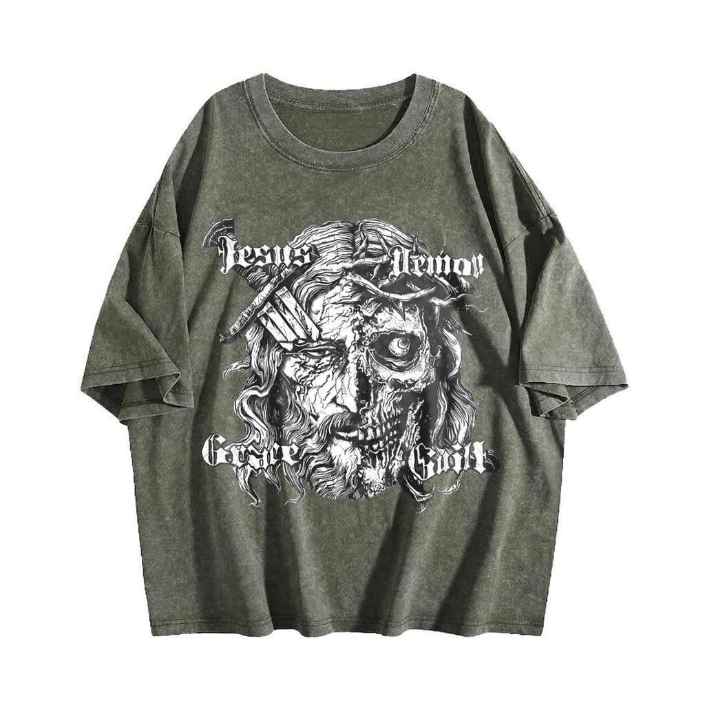 Jesus Demon Skull Vintage Washed T-Shirt product image 4