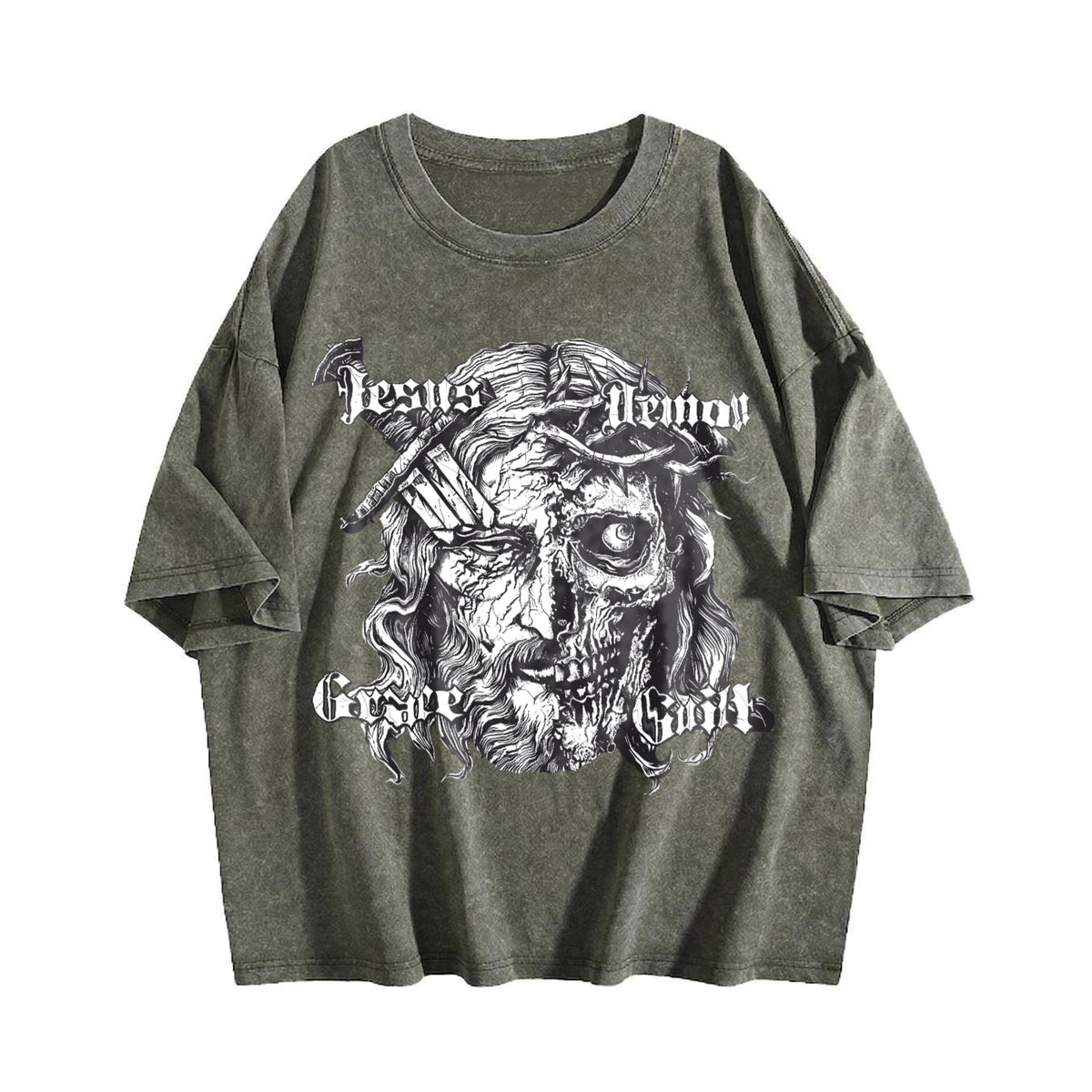 Jesus Demon Skull Vintage Washed T-Shirt product image 4