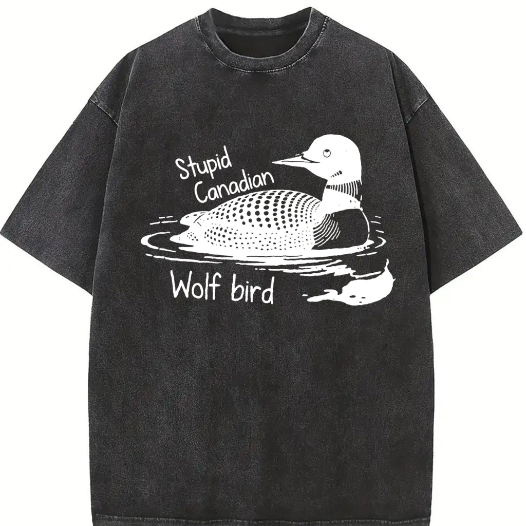 Stupid Canadian Wolf Bird Vintage Washed T-Shirt product image 2