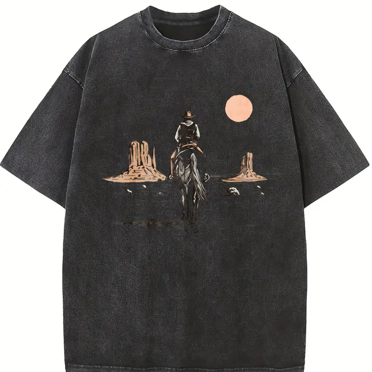Cowboy On Horse Desert Vintage Washed T-Shirt product image 2