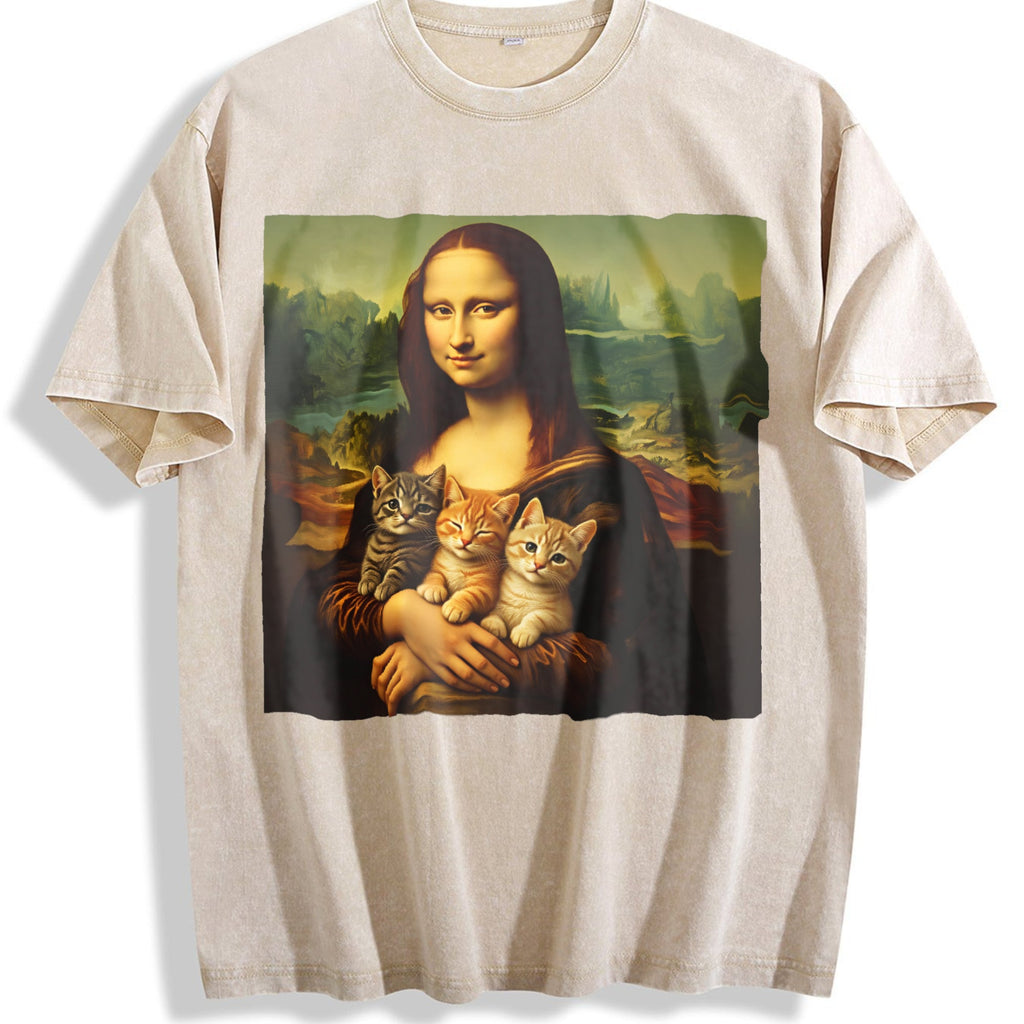 Mona Lisa Cat Vintage Washed T-Shirt product image 1