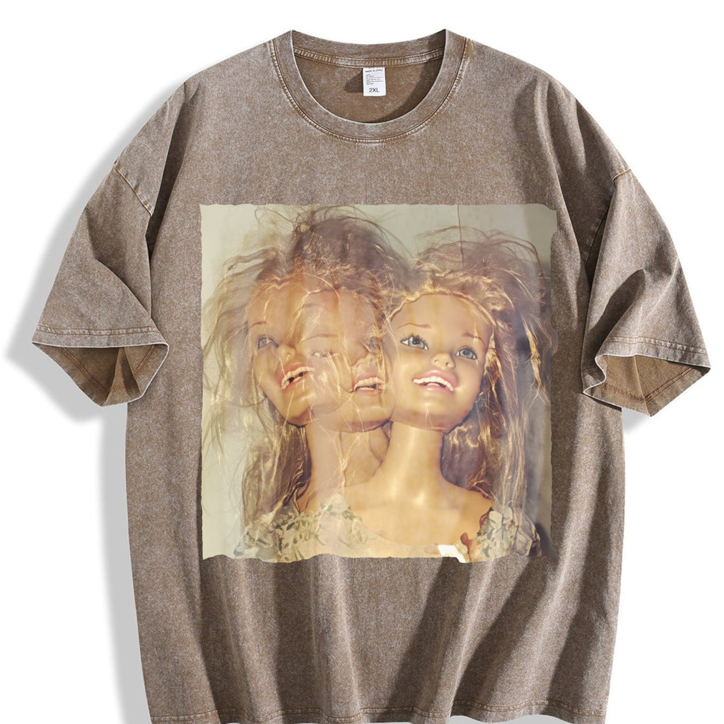 Doll Double Exposure Portrait Vintage Washed T-Shirt product image 3