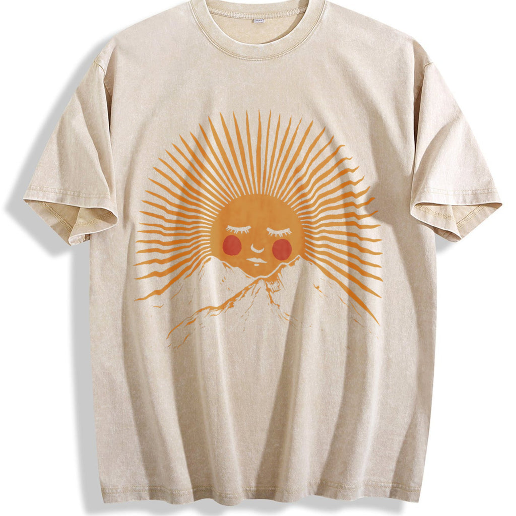 Golden Sun Mountain Face Vintage Washed T-Shirt product image 1