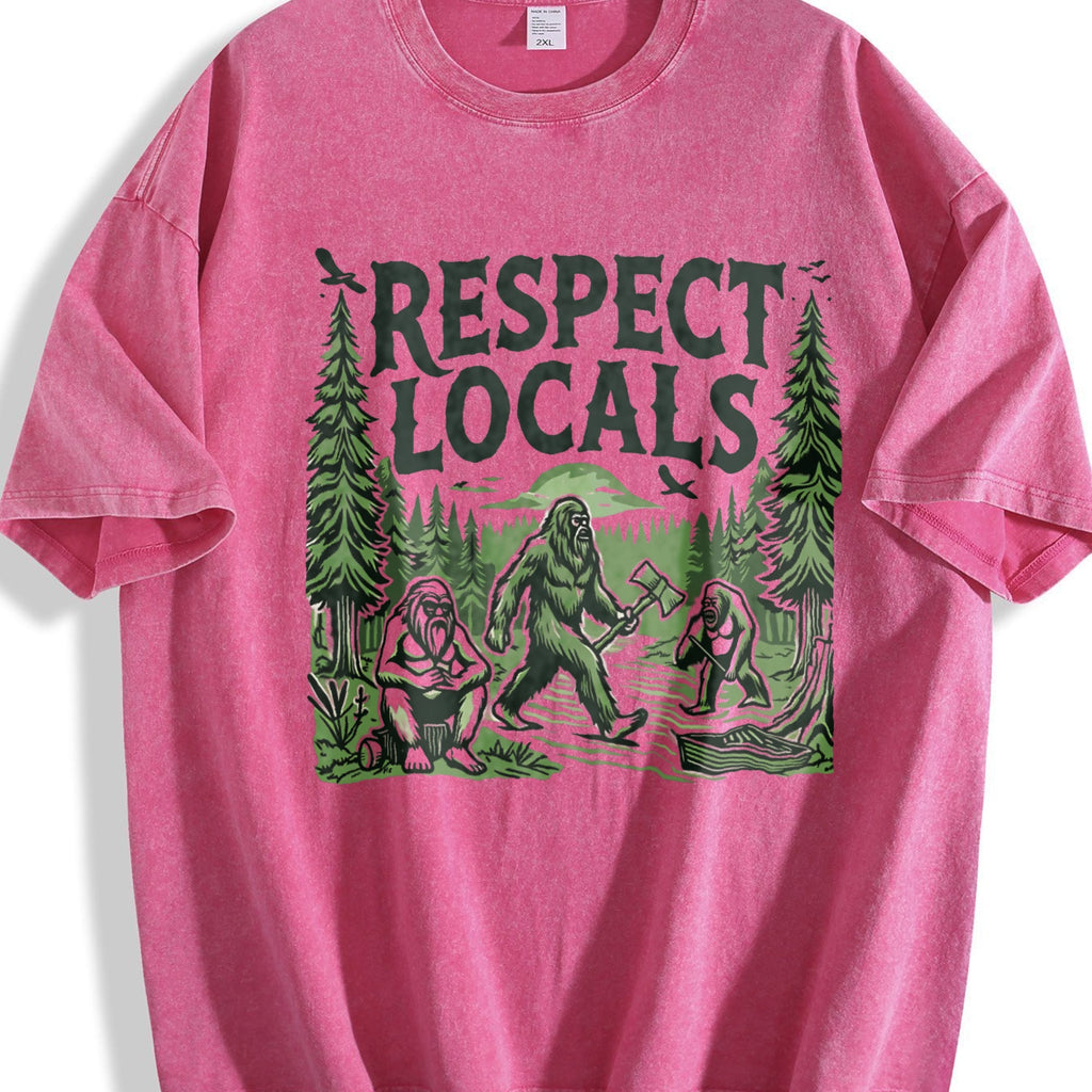 Funny Big Foot Respect Locals 90s Vintage Washed T-Shirt product image 7