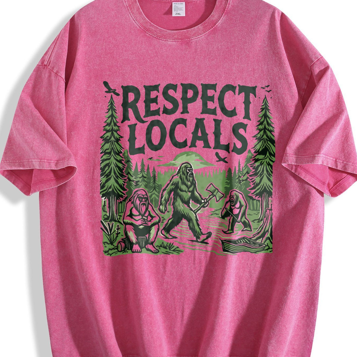 Funny Big Foot Respect Locals 90s Vintage Washed T-Shirt product image 7