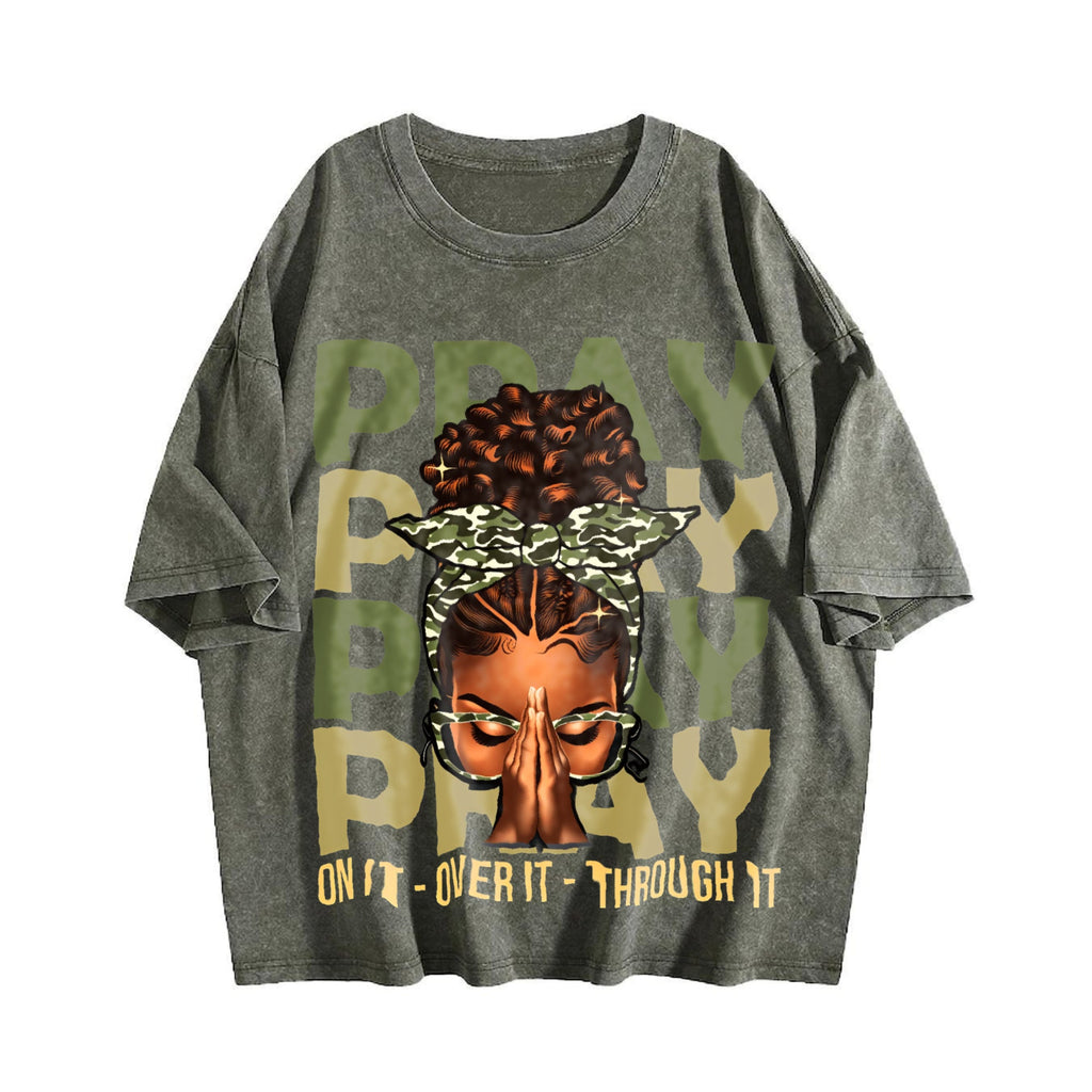 Pray On It Over It Black Woman Afro Christian Vintage product image 4