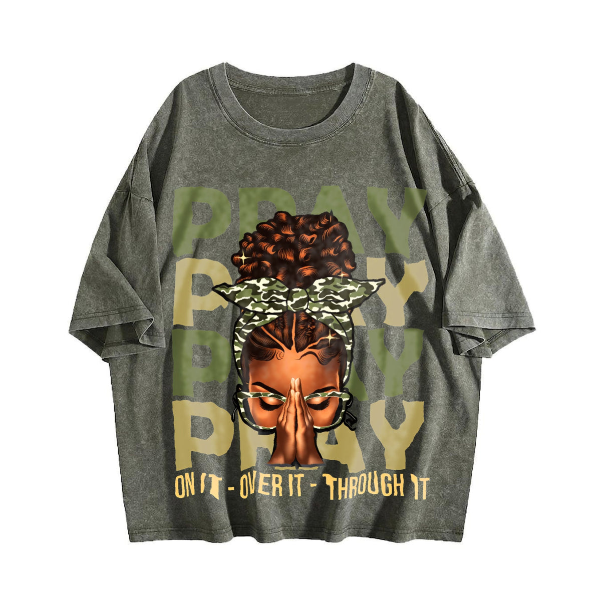 Pray On It Over It Black Woman Afro Christian Vintage product image 4