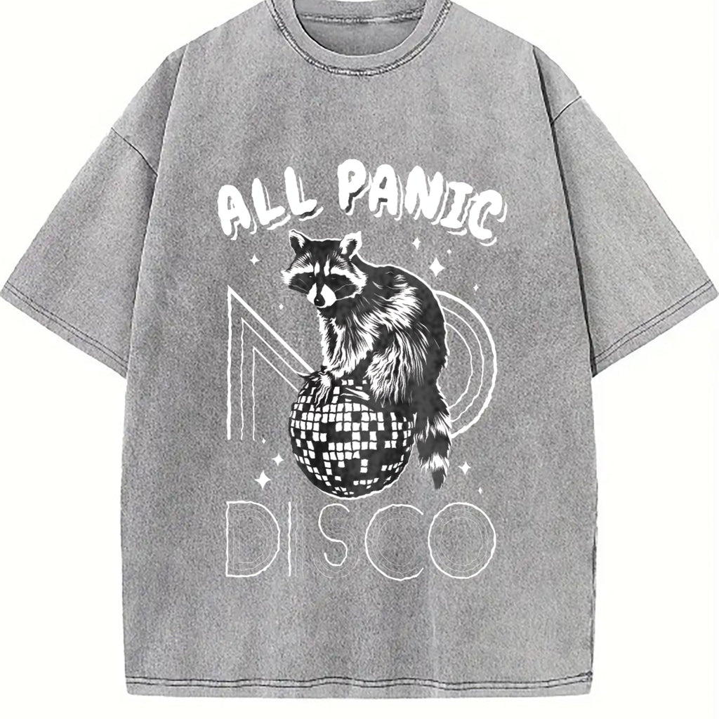 Funny Raccoon All Panic No Disco 90s Vintage Washed T-Shirt product image 5